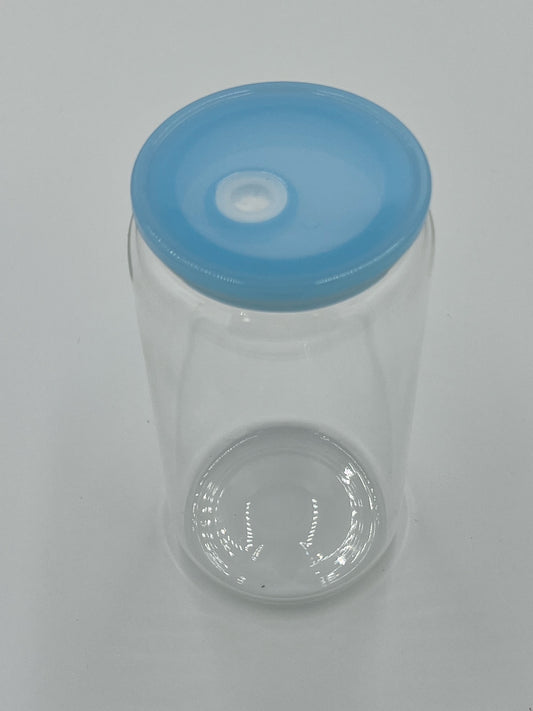 16oz Clear or Frosted Glass Can w/ Plastic Lid